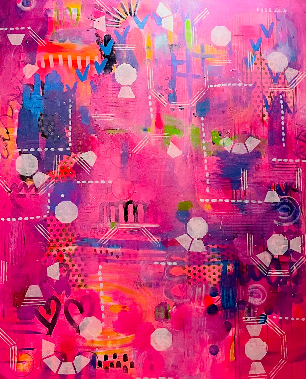 “Pink Orchestra” Original Mixed Media Art on Canvas (48x60in)