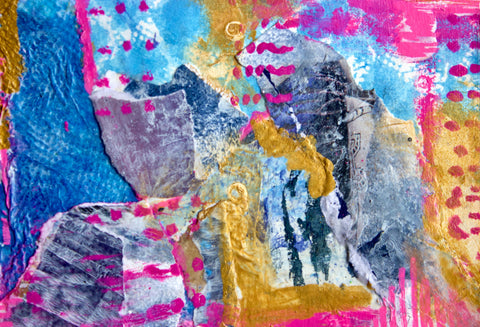 Colorful mixed media abstract collage. Size 5.5x8.5in.