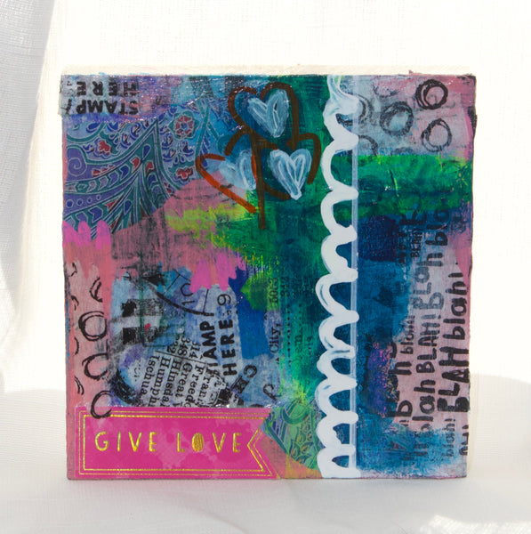 "Give and Take" Mixed Media Wood Block